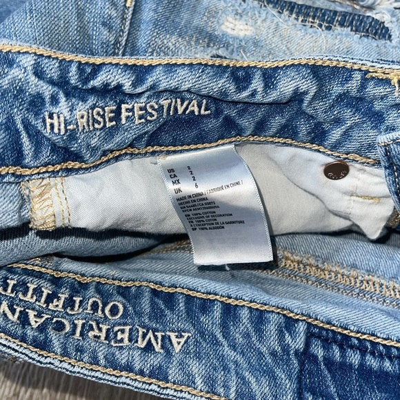 American Eagle Blue Jean Shorts Distressed Frayed Hem size 2 high rise festival - Picture 6 of 9